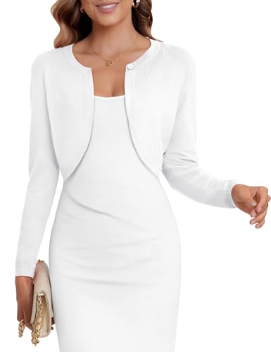 Image of Women's Cropped Cardigan Sweater Long Sleeve Knit Bolero Open Front Shrug for Dresses, S-XL