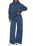 PRETTYGARDEN Womens Sweatsuits 2 Piece Set 2025 Casual Winter Long Sleeve Hoodie Loose Wide Leg Sweatpants Fall Tracksuit (Grey Blue,Small)