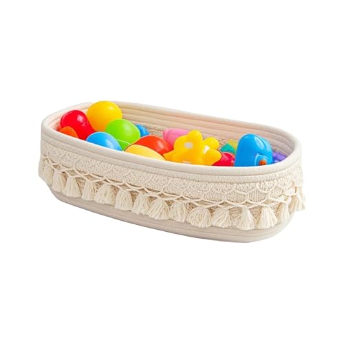 Panier de Rangement en Coton, Corbeille en Corde Douce avec Anse, Organisateur Maison pour Serviettes Linge Salon Étagères Chambre Salle de Bain