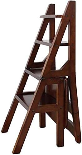 Tabouret à double usage avec 4 marches pliantes en bois véritable