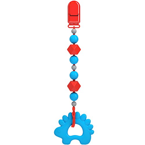 Nuby Silicone Teether & Pacifier Holder Combo Pack, Blue Dinosaur, 0M+