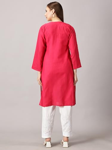 Image of FCH, Fashionable Chikan Handikraft Women's Cotton Lucknowi Chikankari Printed Straight Kurta for Regular Wear Girls Flared Kurta