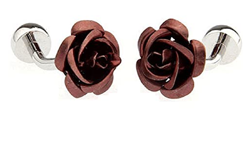 MRCUFF Rose Flower Brown Bronze Pair of Cufflinks in a Presentation Gift Box with a Polishing Cloth