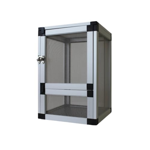 Queeninget爬虫類水陸両用アルミ合金カメレオン取り外し可能通気性組み立てケージペットショップリビングルームオフィス (20*20*30cm,ブラック)