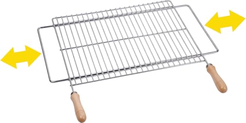 Parrilla - parrilla extensible de acero zincado, tamaño 60x40 cm, ideal para asados al aire libre, resistente y fácil de transportar.