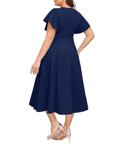Pinup Fashion Women Plus Size Dresses for Wedding Guest - Cocktail Semi Formal A-Line Midi Dress with Pockets4