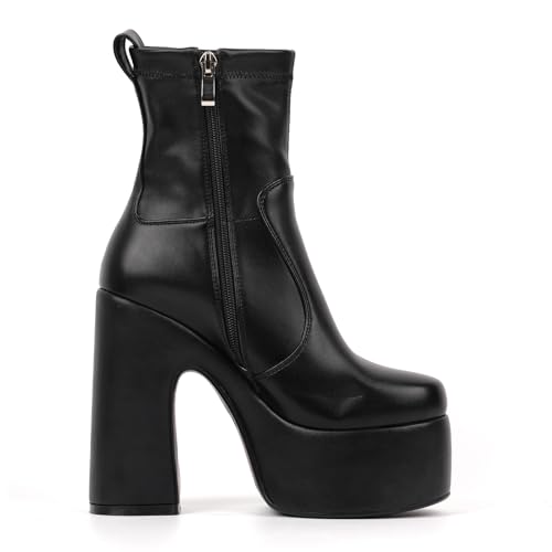 onlymaker Women's Chic Ankle Boots Chunky Heel Platform Booties with Side Zipper3