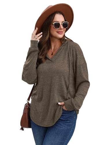 Image of Sampeel Hoodies for Women Trendy Fall Fashion 2025 V Neck Oversized Sweatshirt Plus Size Tops Clothes