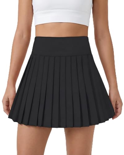 Coaturi Girls Tennis Skirts with Pockets Liner: High Waisted Pleated Skirt Athletic Sports Skorts Performance Skirts 5-12Y(Black 7-8 Years)