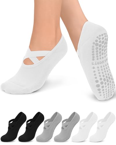 Aoliks Pilates Socks with Grips for Women 6 Pairs, Yoga Socks Non Slip Sock for Workout, Barre,Dance Pilates Gifts