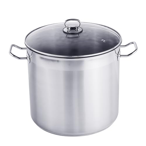 Olla universal XXL profesional, 28 x 25 cm de diámetro, 15 litros, aprox. 3 kg, plateada, para todo tipo de fuegos, también para inducción, incluye tapa de cristal Olla universal XXL profesional, 28 x 25 cm de diámetro, 15 litros, aprox. 3 kg, plateada, para todo tipo de fuegos, también para inducción, incluye tapa de cristal