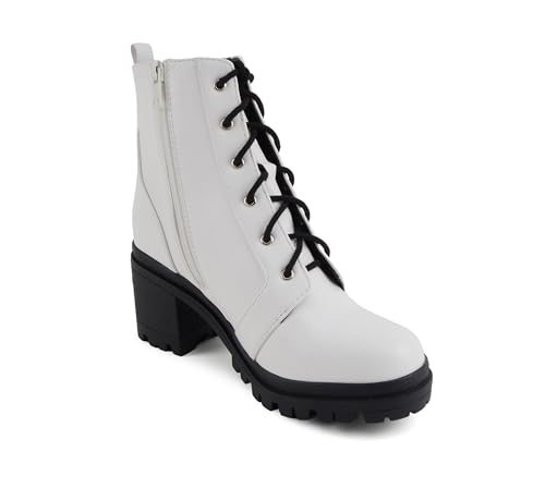 Image of Soda Indiana Women's Faux Leather Lace Up High Chunky Heel Ankle Booties