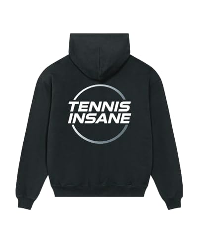 TENNIS INSANE Sudadera Deportiva de Tenis con Capucha, Algodón Orgánico French Terry, Negro, Unisex, Manga Larga, Bolsillo Canguro (FR/ES, Letras, XXS, Regular, Regular)