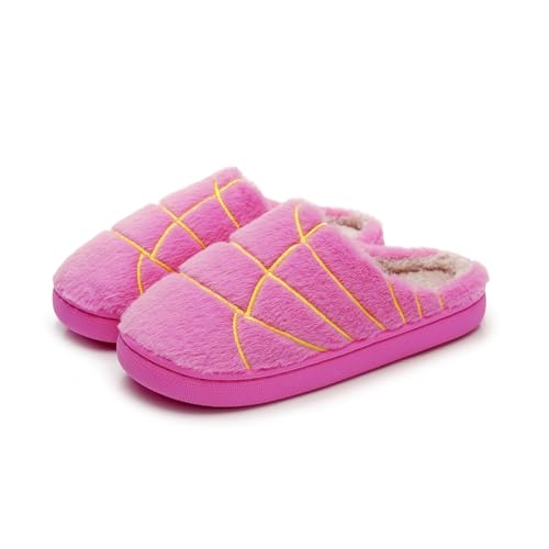 Onngaku Concha Pantuflas Slippers for Women Men Concha House Slippers Mexican Bread Slippers Rose Red Women Size8-8.5 Man Size7-7.5