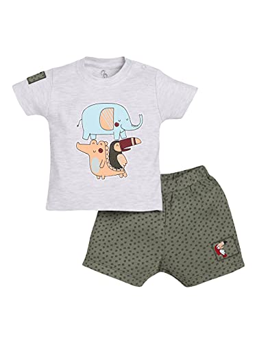 Image of BABY GO 100% Pure Cotton Kids T-Shirt &Shorts for Baby Boys (3-6 Months, OLIVE3)