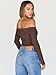 Trendy Queen Women Long Sleeve Shirts Off Shoulder Tops Going Out Crop Sexy Slim Fitted Y2K Fall Outfits 2026 Fashion Clothes Coffee M