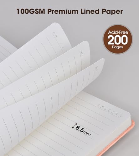 Image of Lined Journal Notebook with Pen, A5 Personalized Hardcover Leather Journal for Men Women, 200 Pages 100 GSM Thick Paper College Ruled Notebooks for Work Travel School Writing Diary 5.9 inch X 8.4 inch Pink