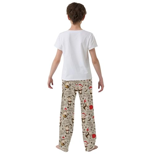 ZZXXB Merry Christmas Monkey Boys Long Pants Soft Trousers Elastic Waist Kids Lounge Bottoms with Pockets S-XL3