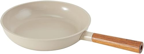 dogado Sartén orgánica y olla con mango de madera, utensilios de cocina de cerámica antiadherentes, sartén multiusos, beige arena (sartén)