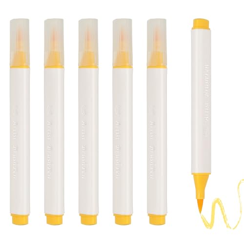 PATIKIL アートウォーターカラータワシペン 6個の三角形の柔らかい先端ウォーターカラーペン オフィス クラフト ス ブック ライティング ジャーナリング 絵画 カリグラフィー用 中黄色