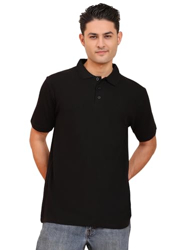 Image of Men's 100% Cotton Polo T-Shirt - Solid Plain Short Sleeve Tee with Classic Collar for Everyday Casual & Smart Wear