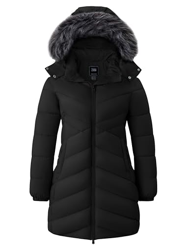 ZSHOW Women's Winter Coat Warm Padded Long Puffer Jacket Waterproof Hooded Bubble Coat (Black,Large)