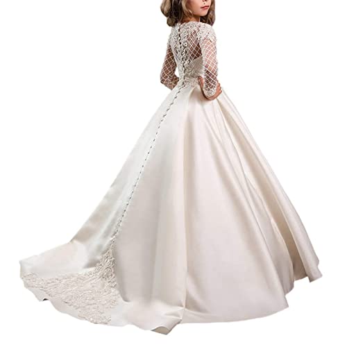 Girls Embroidery Princess Dress Bridesmaid Wedding Pageant Satin Suitable for Daily Wear Holiday Party Carnival Pageant,Beige,10—112