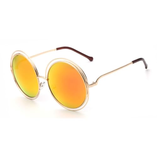 Lunettes de soleil rondes vintage XL or et rouge : l'élégance UV400 pour sublimer vos étés.