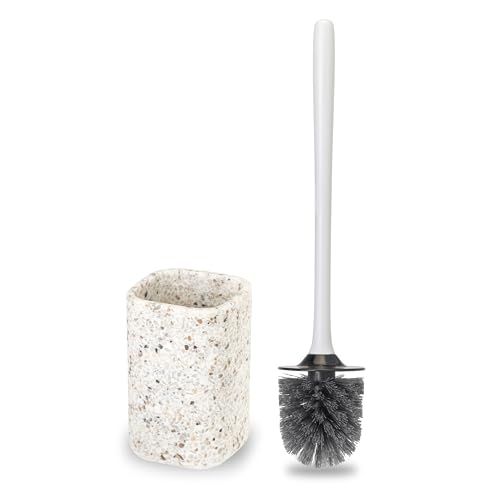 Image of Vigar Zense Toilet Brush and Holder Set, Polyresin Stone, Terrazzo