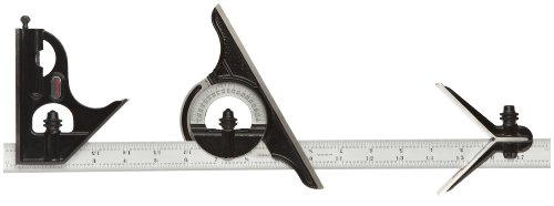 Starrett C434-18-4R Forged, Hardened Square, Center And Reversible Protractor Heads With Blade Combination Set, Smooth Black Finish, 4R Graduation, 18 Size