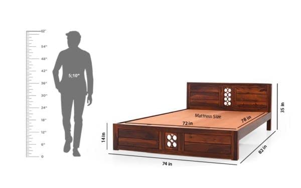 Image of SANKAT MOCHAN Industries Solid SHEESHAM Honey Brown Wooden King Size Bed Double Bed Furniture for Bedroom, Living Room, Hotel & Hostel (Honey Finish) Matters Size (6 * 6.5) (Split King)