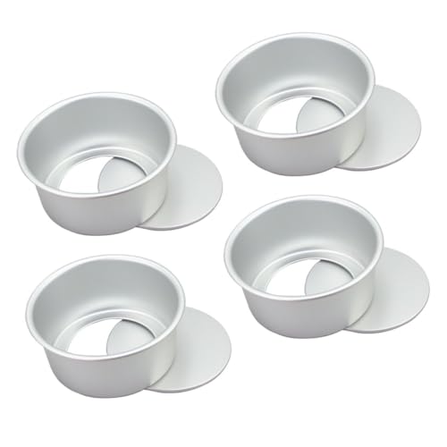 TOYANDONA Juego de 4 Moldes Redondos para Pasteles de 4 Pulgadas Base Desmontable Molde de Aleación de Aluminio Anodizado para Hornear Mousse y Bizcochos Apto para Uso Doméstico y