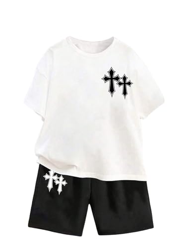Boy's 2 Piece Outfit Cross Graphic Short Sleeve Tee Shirt and Sho...