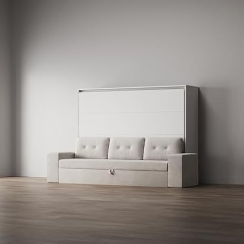SMARTBett Amazon 160 x 200 łóżko w szafie poziome M2 (głębokość 55 cm) wraz z sofą, antracytowe, podłokietniki, 26 cm, białe
