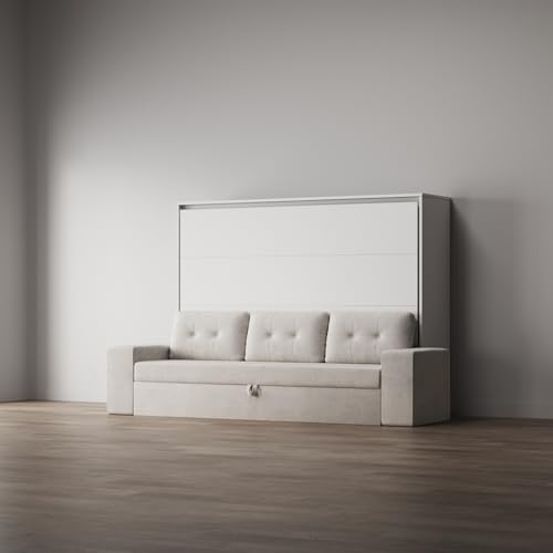 SMARTBett Amazon 160 x 200 łóżko w szafie poziome M2 (głębokość 55 cm) wraz z sofą, antracytowe, podłokietniki, 26 cm, białe
