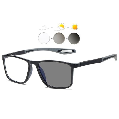 KOOSUFA Photochromic Reading Glasses Blue Light Blocking Sun Readers UV Protection TR90 Super Lightweight Sunglasses for Men Women 3 in 1 Lenses Darken In Sunlight Grey Lens/Black grey 3.0