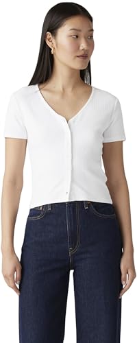 Levi’s Femme T-Shirt Muse Tee avec Encolure en V, côtelé, Blanc (White +), S