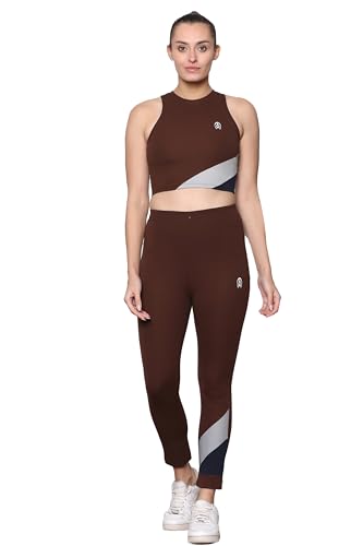 Image of Zicada Women's Gym Running Sports Crop Tank Top & Tights | Jogging wear | Workout Set | Co-ord Set For Girls & Women