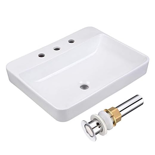 Aquaterior 23" x 18" Rectangle Drop In Bathroom Sink White Ceramic Above Counter Semi Recessed Vessel Sink with Widespread Faucet Holes,Drain