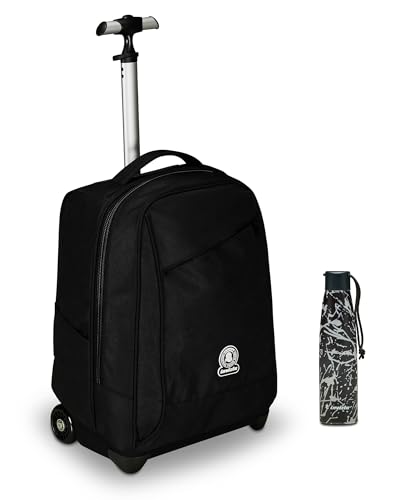 Invicta Trolley Scuola Benin Solid, Nero, 2 in 1, Con Spallacci Uso Zaino, Tasca porta Borraccia e Porta Laptop, Scuola & Viaggio, Ragazzi Borraccia, Nero, Borraccia Term