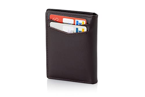 Image of Stealth Mode Men's Slim Front Pocket Wallet - RFID Blocking, Thin Minimalist Bifold Design, Genuine Leather - ID Window and 5 Sleeves for Money, Credit and Debit Cards, Driver's License (Dark Brown)