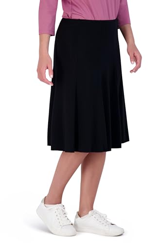 Snoga Athletics Twirly Skirt 23in Pull On Midi Fit and Flare Skirt for Women, Poly Jersey Modest Knee Length Skirt, Black XS2