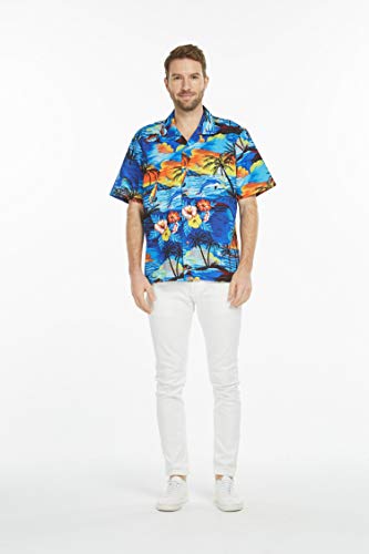 Image of Hawaii Hangover Family Matching Hawaiian Clothes, Sunset Blue | Family matching Hawaiian outfits, Sunset Blue, 100% cotton, machine washable, tropical floral print, luaus, cruises