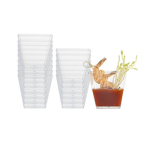 Image of Restaurantware-5 Ounce Kova Cups, 100 Square Medium Appetizer Cups - Durable, Disposable, Clear Plastic Parfait Cup, Serve Mousse, Puddings, Or Samples, For Weddings Or Parties