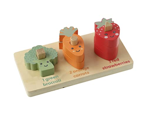 Orange Tree Toys - Counting Veggies Stacking Toy, Wooden Puzzle Board for 1 Year Old - Montessori Early Development & Activity Toy