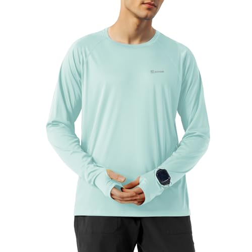 Men’s UPF 50+ Rash Guard Shirt Long Sleeve Watch Window Thumbholes Zip Pocket Quick-Dry for Outdoor Activities