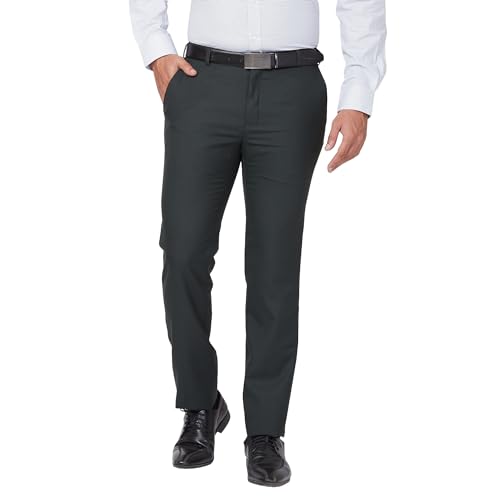 Image of Raymond Men Slim Fit Solid Pattern Polyester Blend Flat Front Casual Trouser