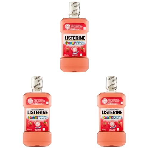 LISTERINE Smart Rinse, Collutorio Bambini al Gusto di Frutti Rossi, Senza Alcool e Zucchero per Igiene Orale Completa, 6+, 500 ml (Confezione da 3)