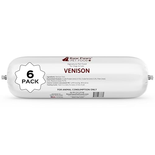 Raw Paws Signature Pet Food for Dogs & Cats - Venison, 3-lb Rolls (6 Pack) - Raw Frozen Dog Food - Natural Food Rolls - Deer for Dogs - Dog Venison Diets, Refrigerated Dog Food