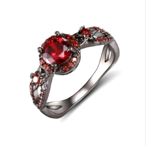 Fashion Rings Vintage Ruby Red Garnet Wedding CZ Fashion Round Red Ruby Ring Women's 10KT Black Gold Filled Wedding Jewelry Size 6-10